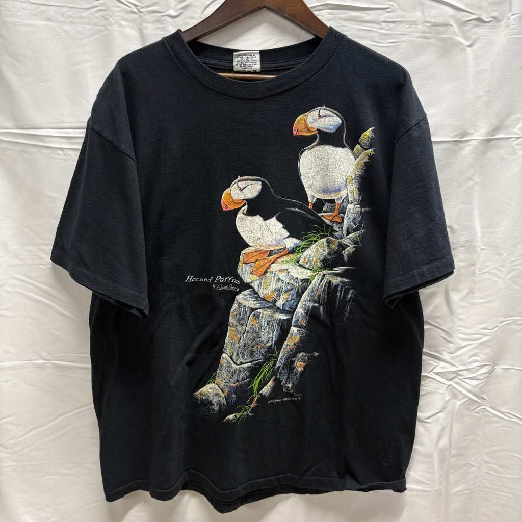 【中古】【古着】Herlequin NG プリント S/S カットソー ブラック X-LARGEサイズ