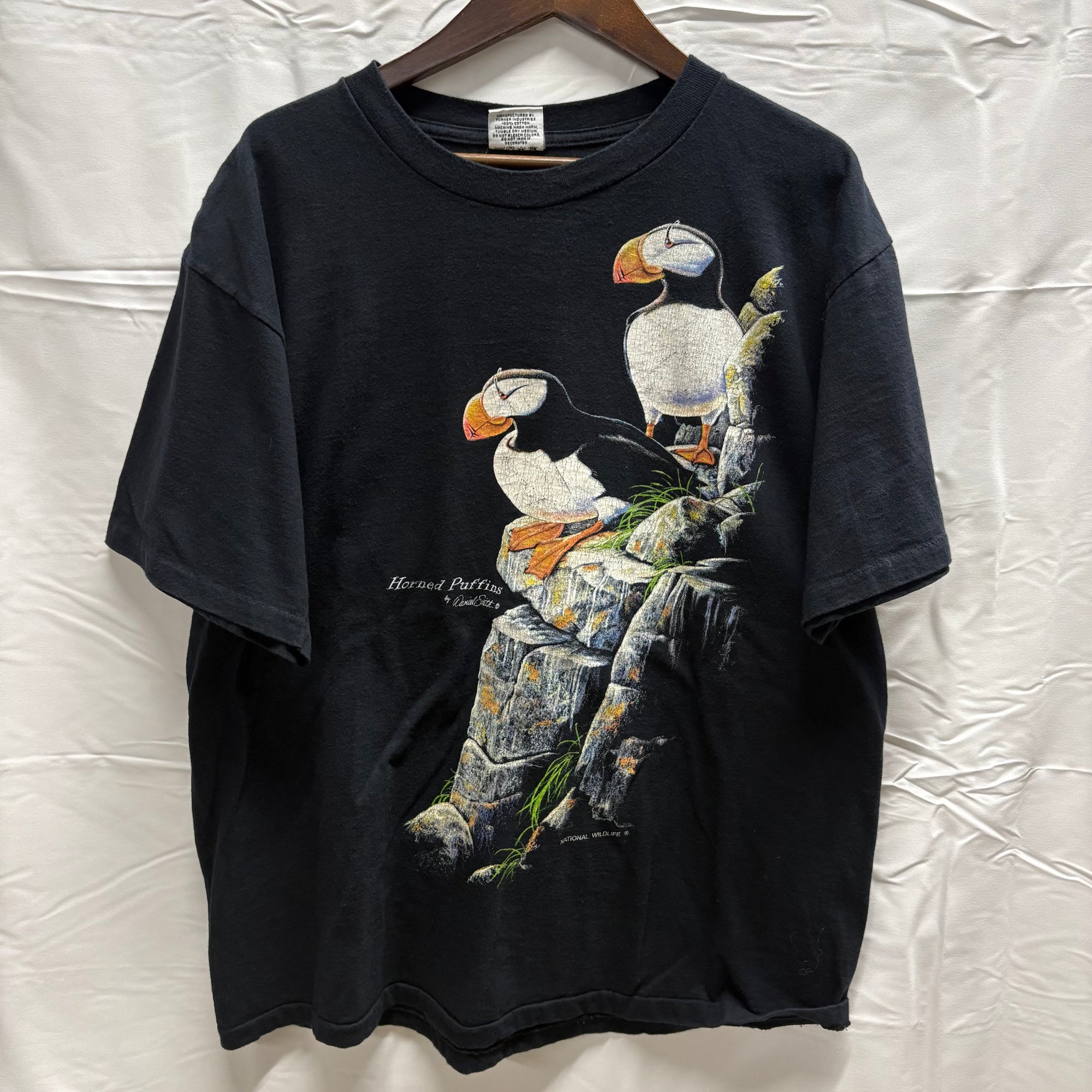 【中古】【古着】Herlequin NG プリント S/S カットソー ブラック X-LARGEサイズ