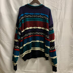 【中古】【古着】URBAN WORKS マルチボーダー ニット ブラック×レッド×ブルー Lサイズ