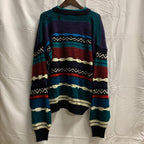 【中古】【古着】URBAN WORKS マルチボーダー ニット ブラック×レッド×ブルー Lサイズ