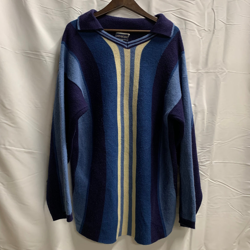 【中古】【古着】マルチボーダー ニット ネイビー×ブルー×ホワイト Mサイズ