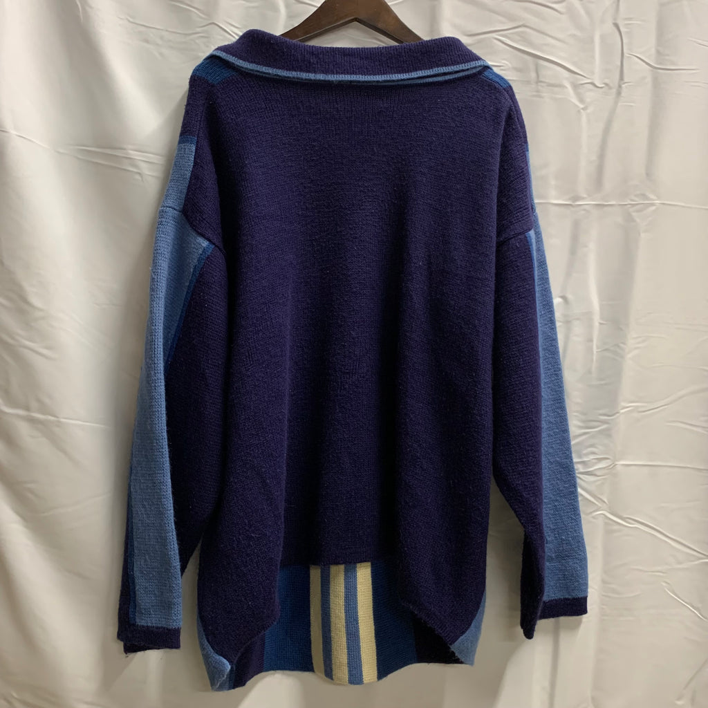 【中古】【古着】マルチボーダー ニット ネイビー×ブルー×ホワイト Mサイズ