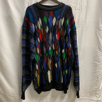 【中古】【古着】Corlo Colucci 柄 ニット ブラック×グレー×ブルー