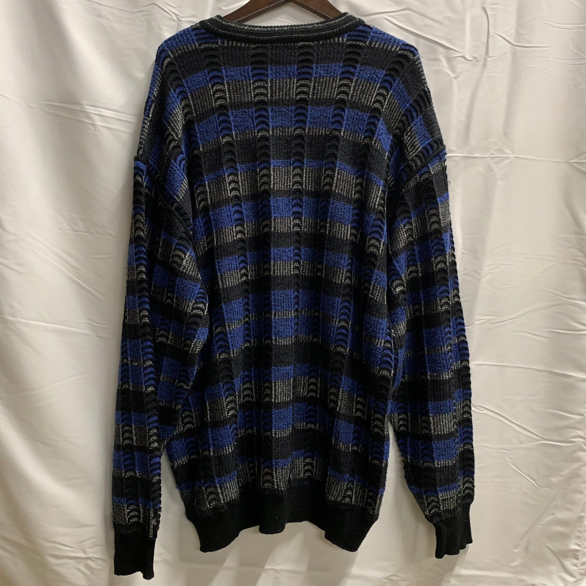 【中古】【古着】Corlo Colucci 柄 ニット ブラック×グレー×ブルー