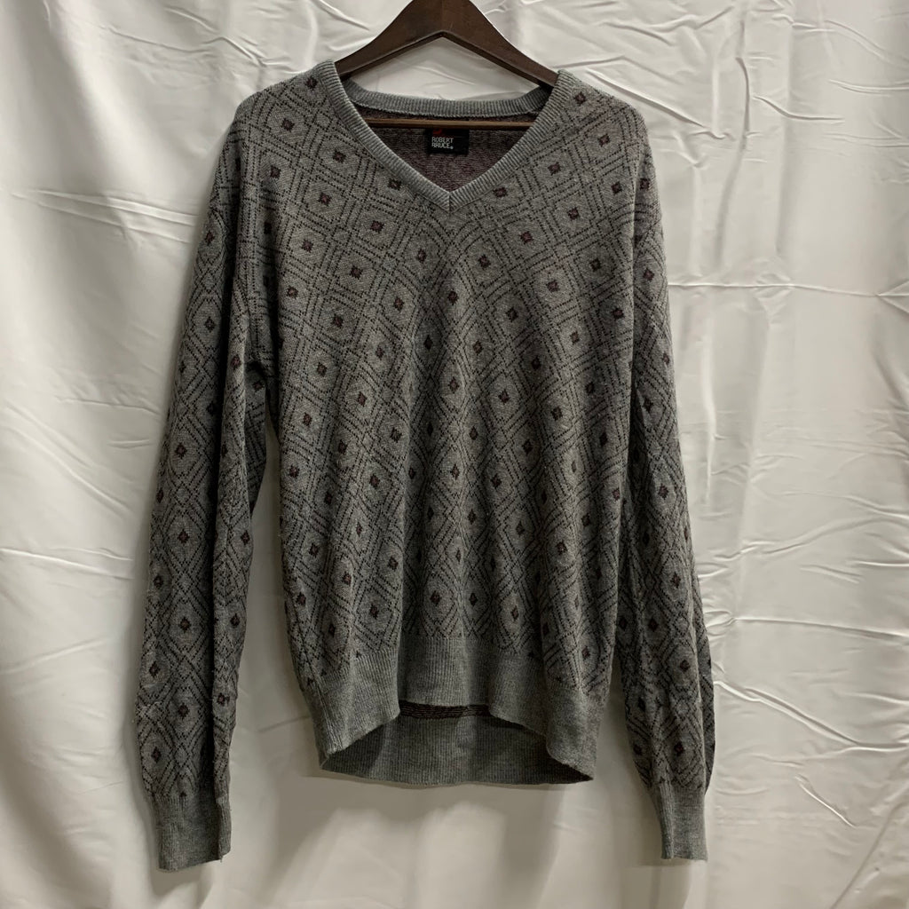【中古】【古着】ROBERT BRUCE 柄 ニット グレー