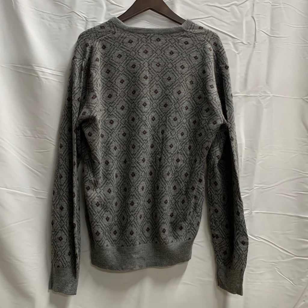 【中古】【古着】ROBERT BRUCE 柄 ニット グレー