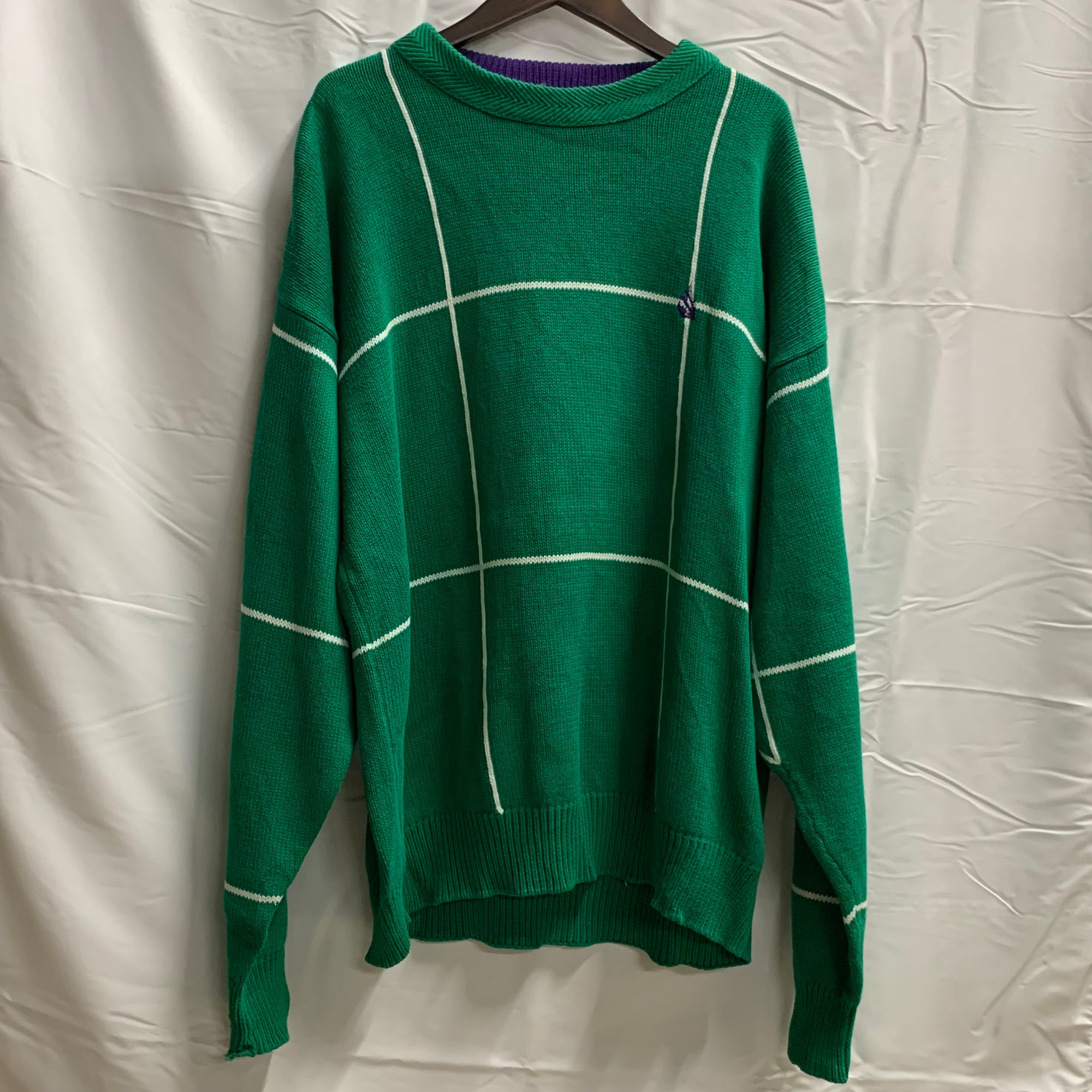 【中古】【古着】NAUTICA 柄 ニット グリーン×ホワイト