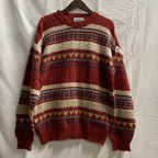 【中古】【古着】柄 ニット レッド×ホワイト