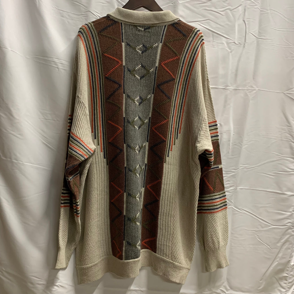 【中古】【古着】UMBERTO ROSETTI  柄 ニット アイボリー×オレンジ