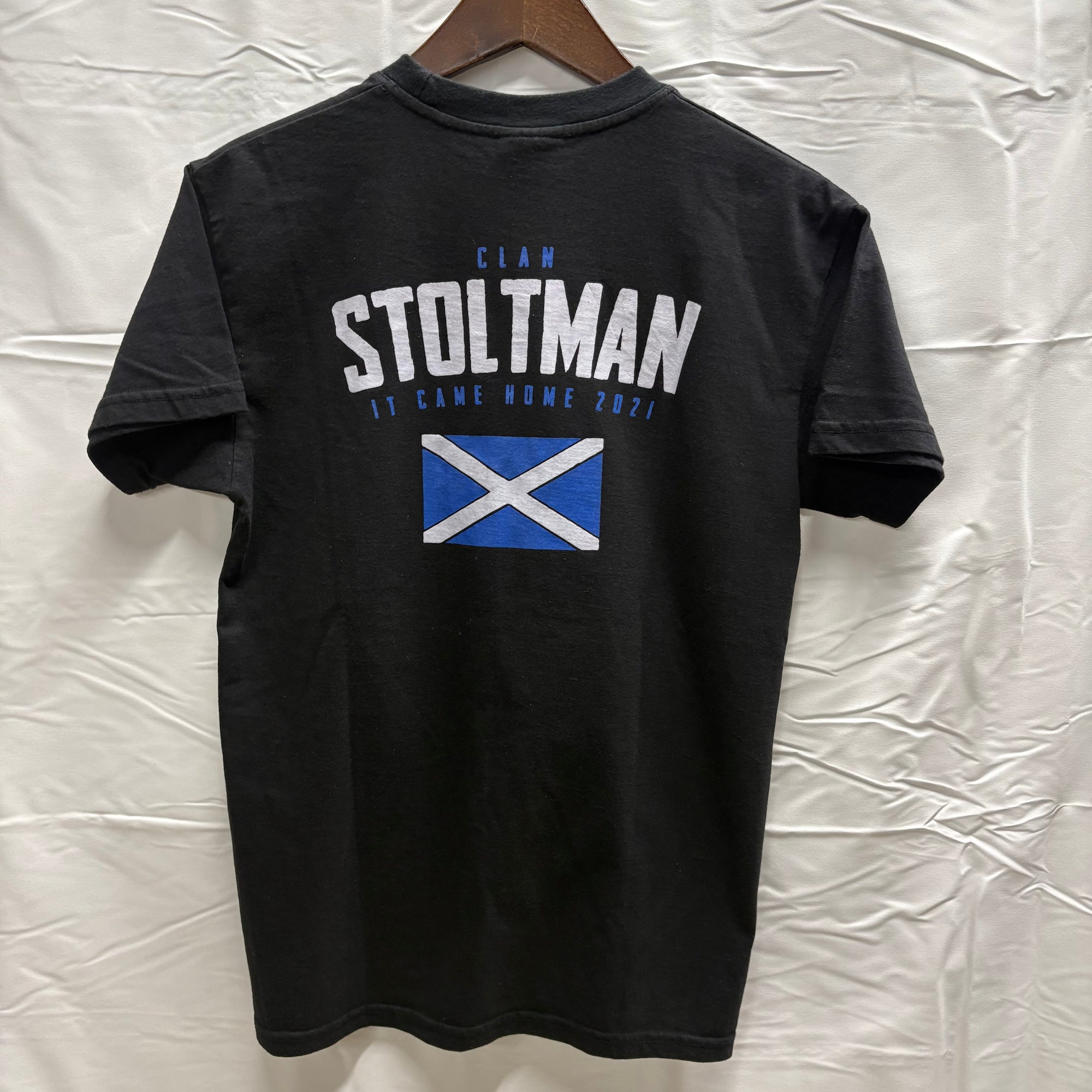 【中古】【古着】STOLTMAN プリント S/S カットソー ブラック Mサイズ