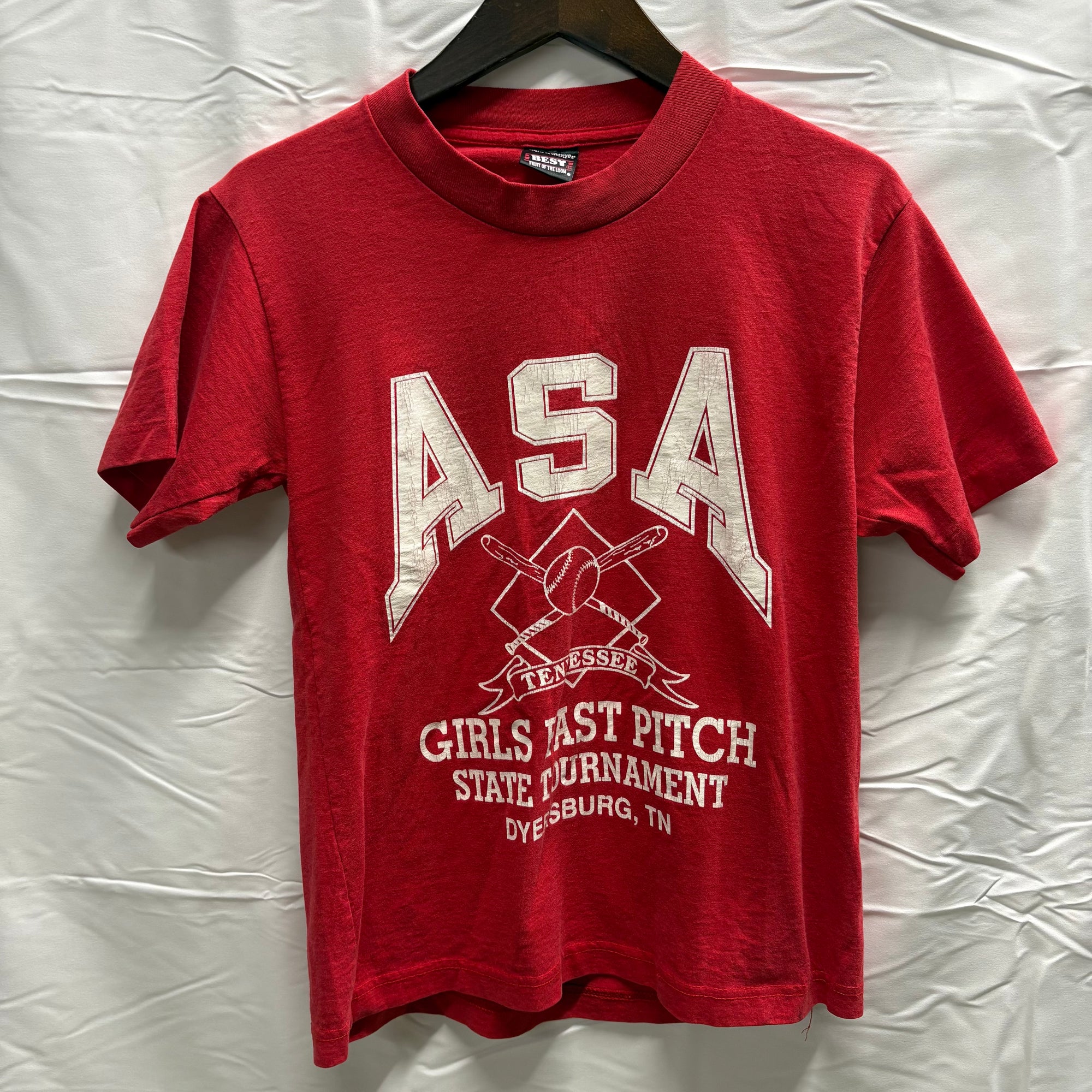 【中古】【古着】FRUIT OF THE ROOM プリント S/S カットソー レッド Lサイズ