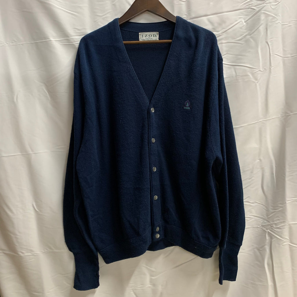 【中古】【古着】IZOD ワンポイント カーディガン インディゴ XLサイズ