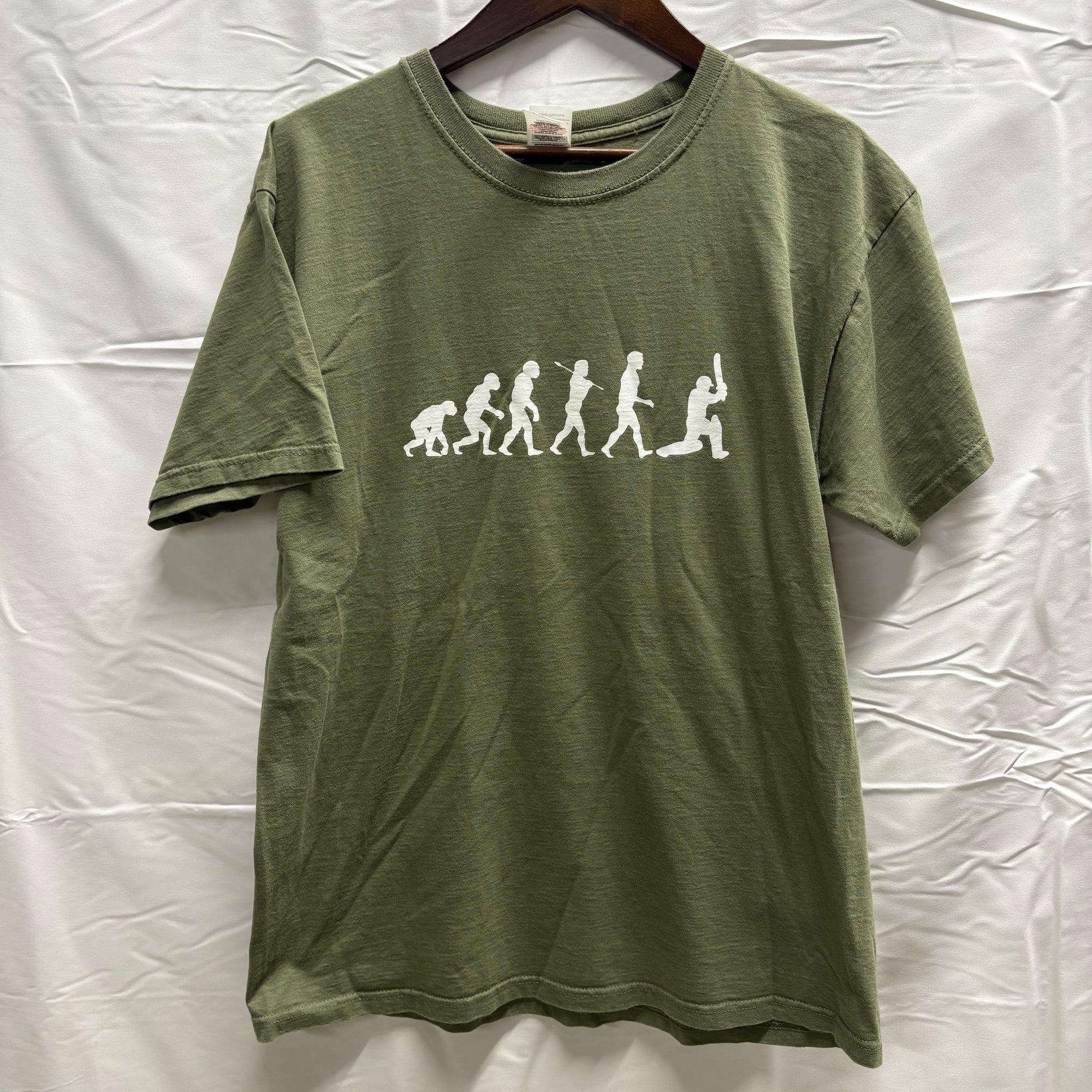 【中古】【古着】FRUIT OF THE ROOM プリント S/S カットソー オリーブ Lサイズ