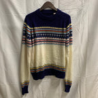 【中古】【古着】柄 ニット ネイビー×ホワイト