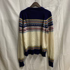 【中古】【古着】柄 ニット ネイビー×ホワイト