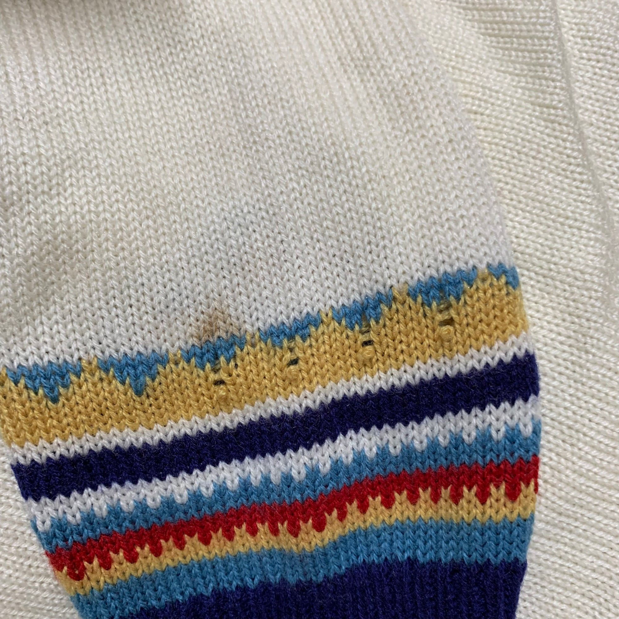 【中古】【古着】柄 ニット ネイビー×ホワイト