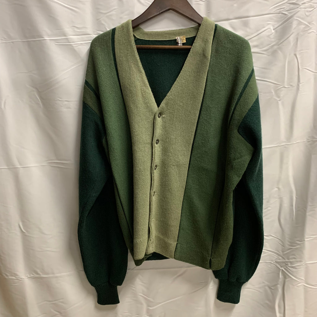 【中古】【古着】ストライプ カーディガン グリーン