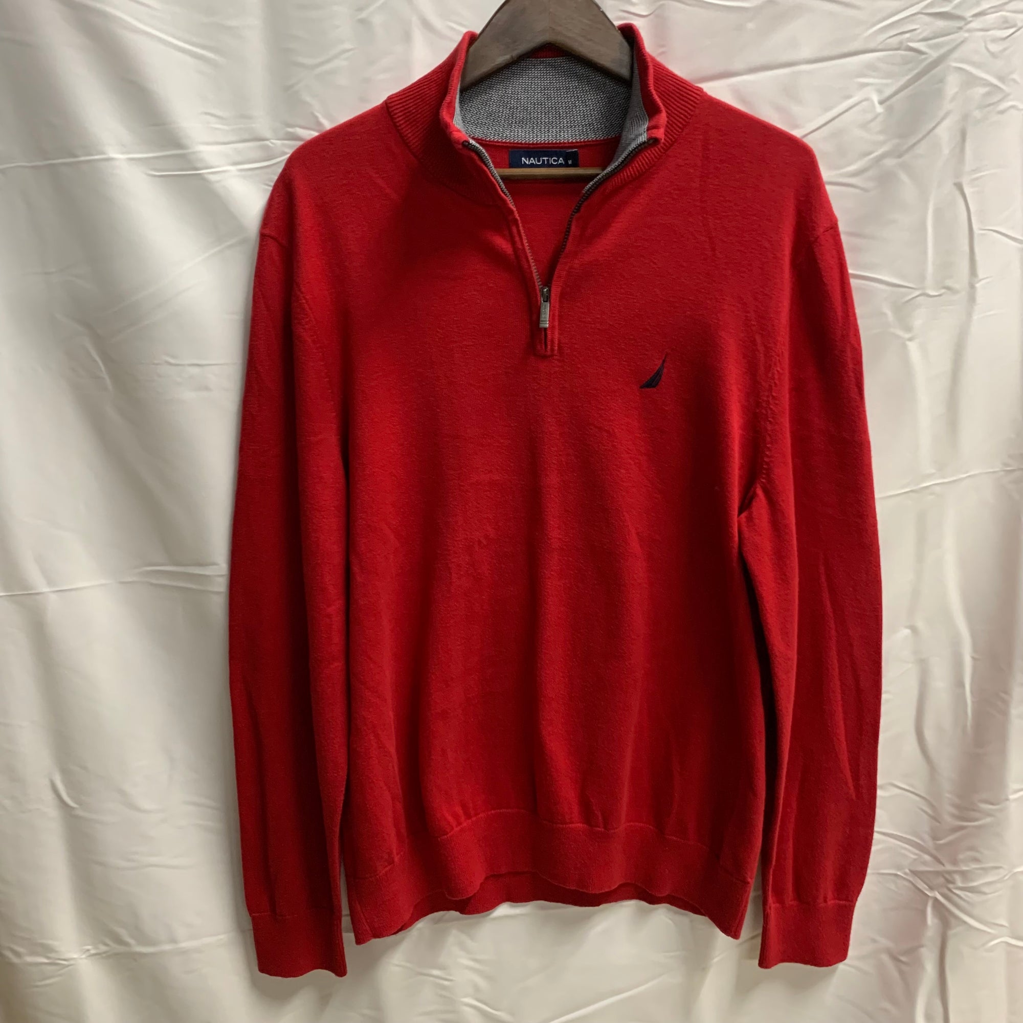 【中古】【古着】NAUTICA ワンポイント ニット レッド Mサイズ