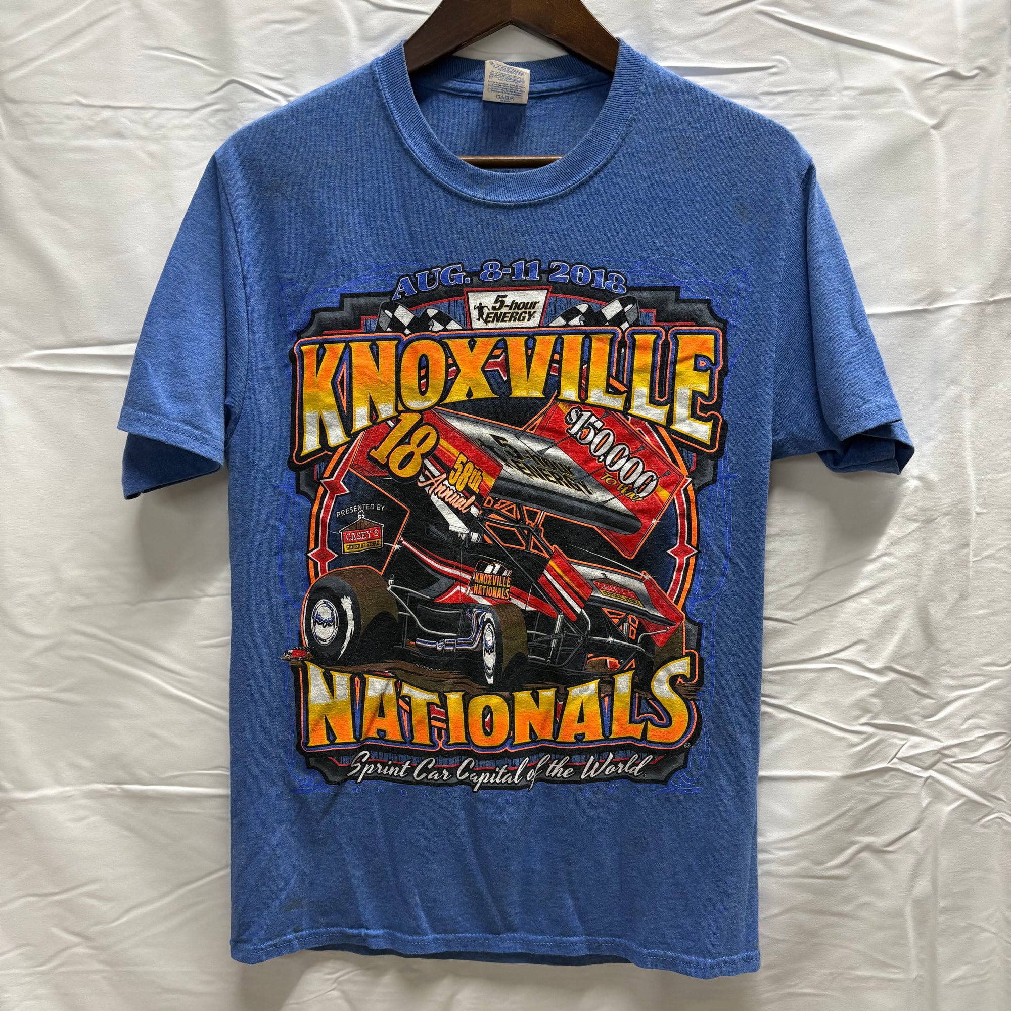 【中古】【古着】PORT & COMPANY プリント S/S カットソー ブルー