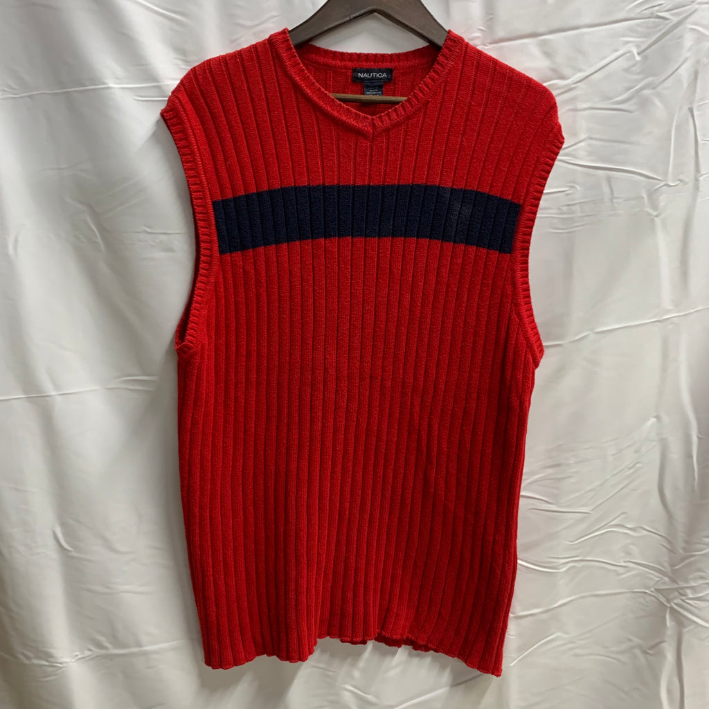 【中古】【古着】NAUTICA ボーダー ニット レッド×ネイビー XLサイズ