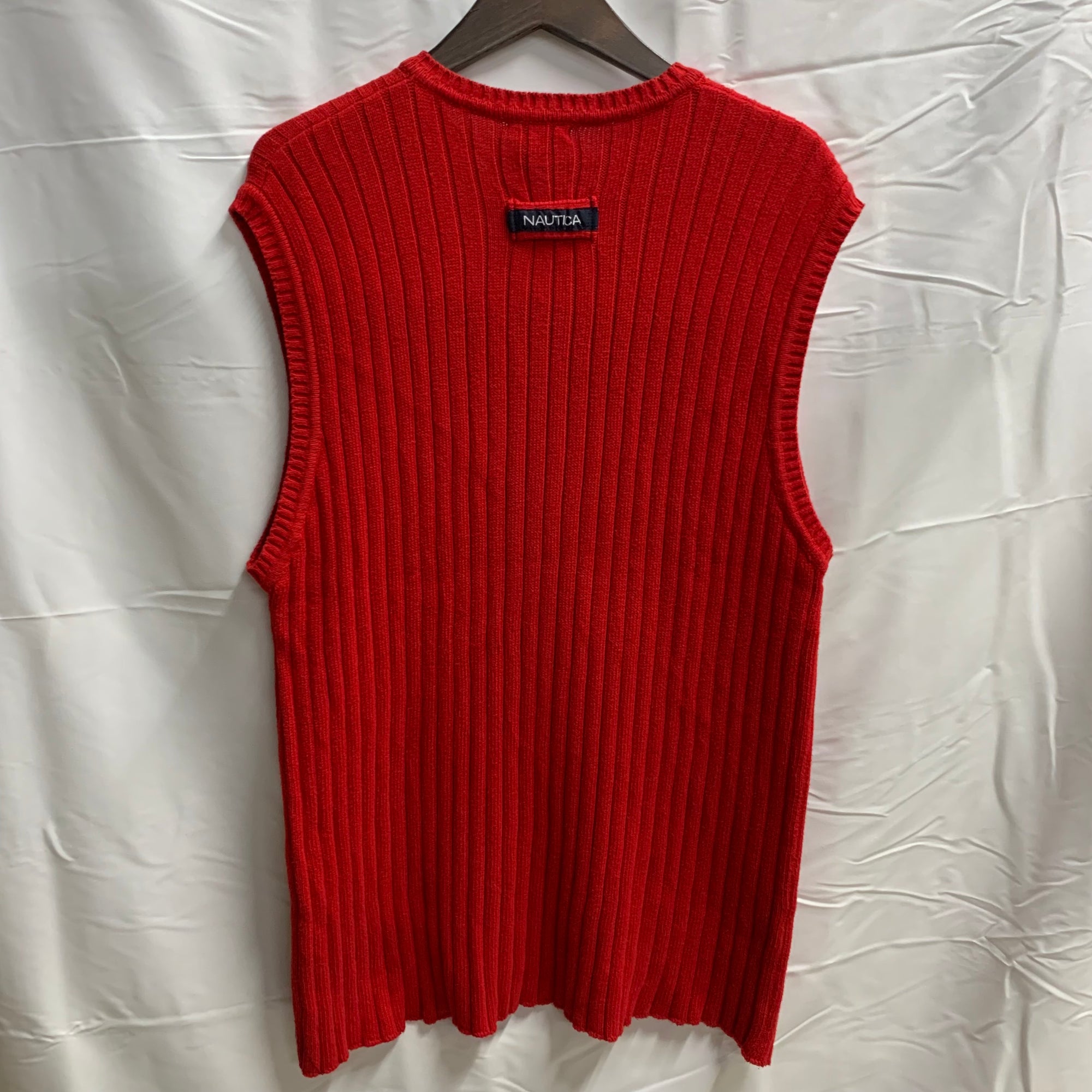 【中古】【古着】NAUTICA ボーダー ニット レッド×ネイビー XLサイズ
