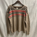 【中古】【古着】st.john's bay 柄 ニット ベージュ×ピンク Lサイズ