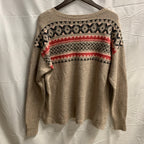 【中古】【古着】st.john's bay 柄 ニット ベージュ×ピンク Lサイズ