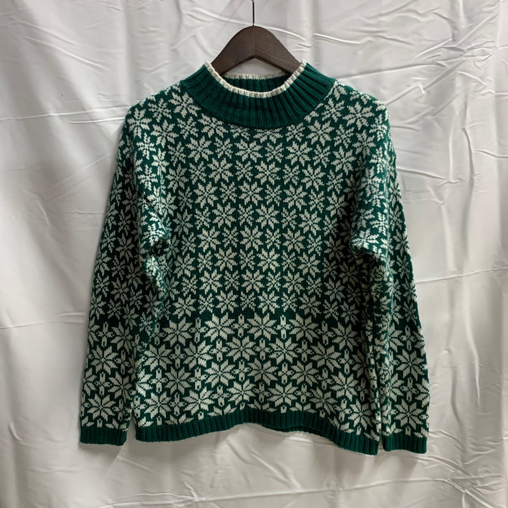 【中古】【古着】GAP 柄 ニット グリーン×ホワイト Lサイズ