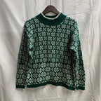 【中古】【古着】GAP 柄 ニット グリーン×ホワイト Lサイズ