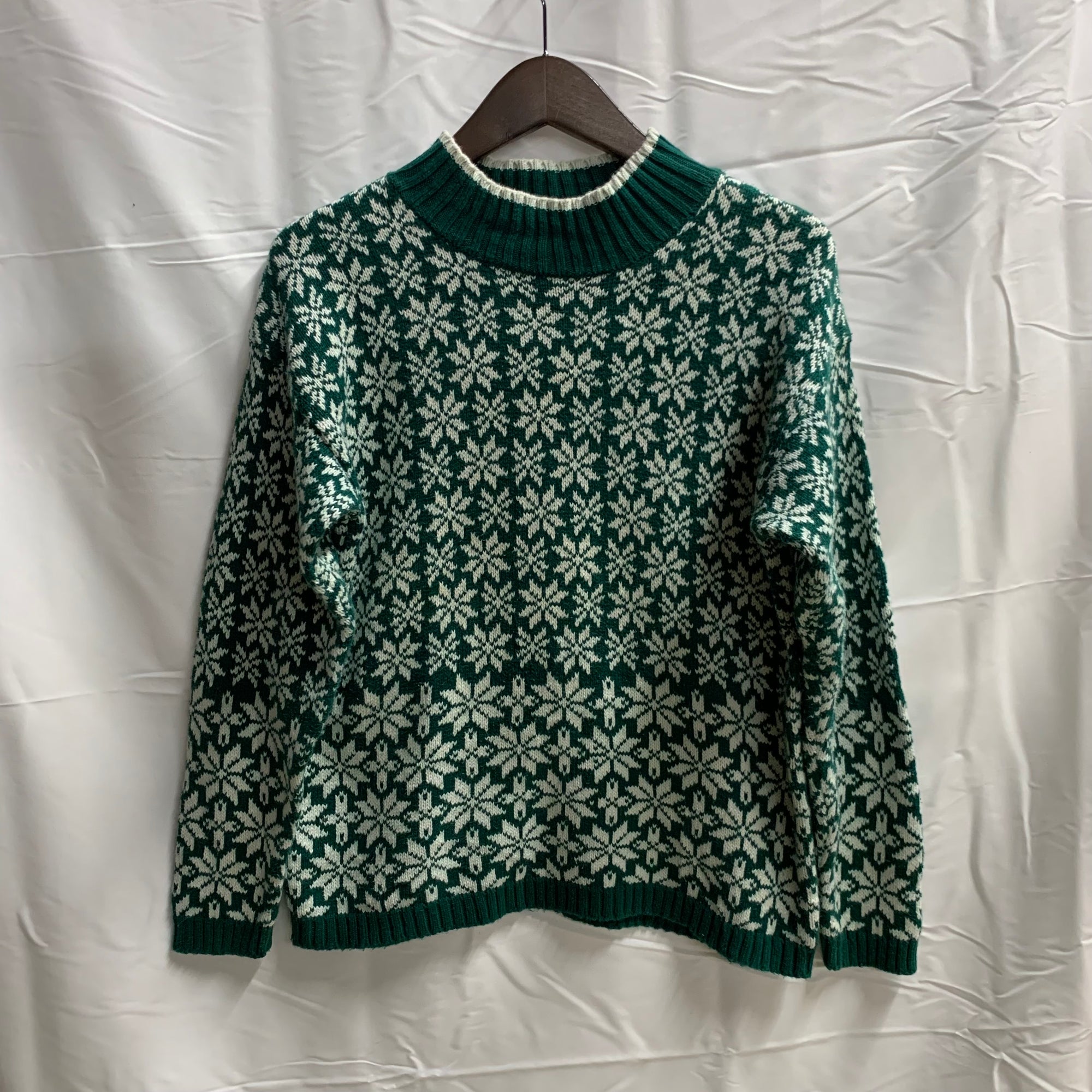 【中古】【古着】GAP 柄 ニット グリーン×ホワイト Lサイズ