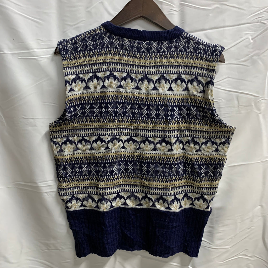 【中古】【古着】st.john's bay 柄 ニット ネイビー×ホワイト Mサイズ