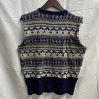 【中古】【古着】st.john's bay 柄 ニット ネイビー×ホワイト Mサイズ