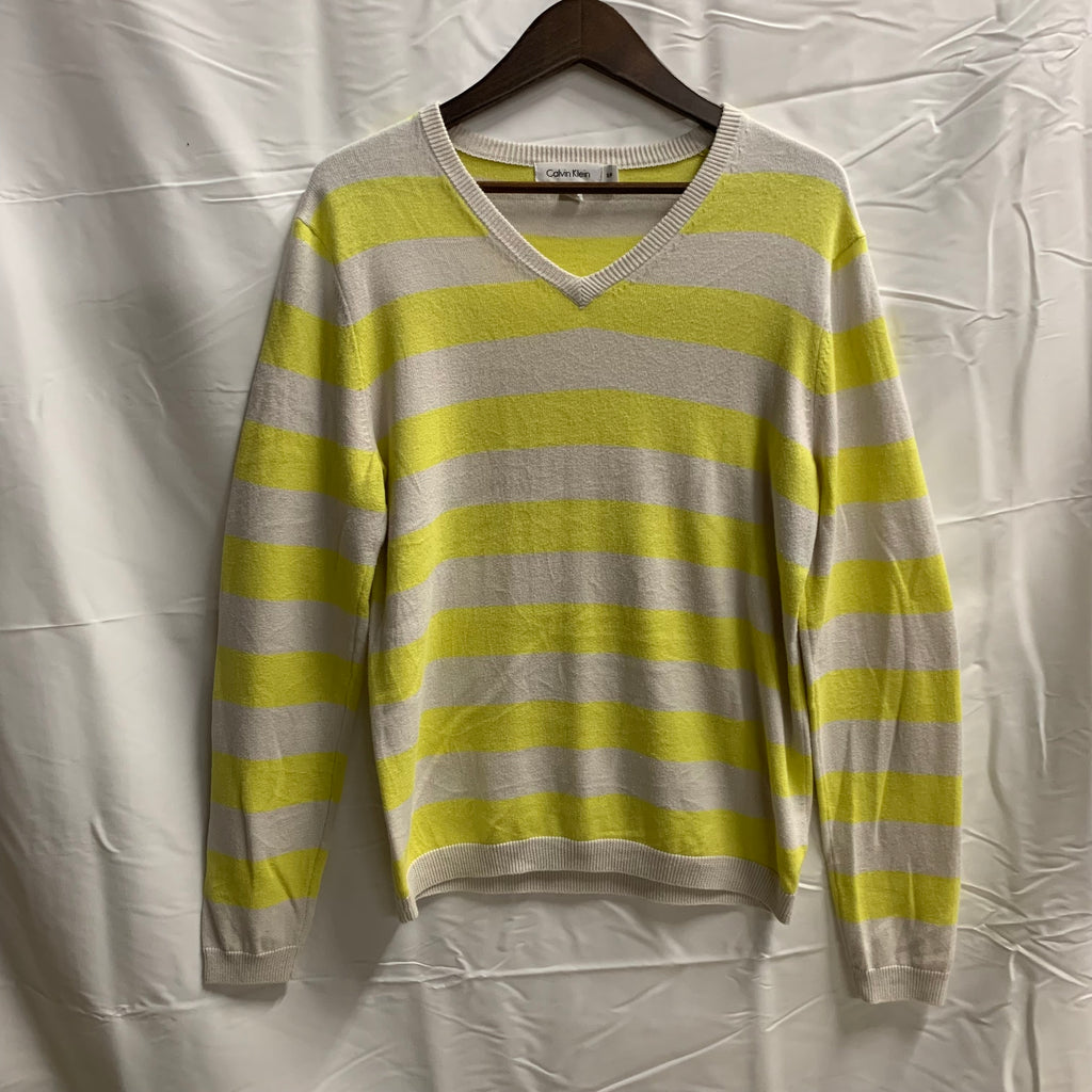 【中古】【古着】Calvin Klein ボーダー ニット アイボリー×イエロー S/Pサイズ