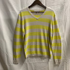 【中古】【古着】Calvin Klein ボーダー ニット アイボリー×イエロー S/Pサイズ