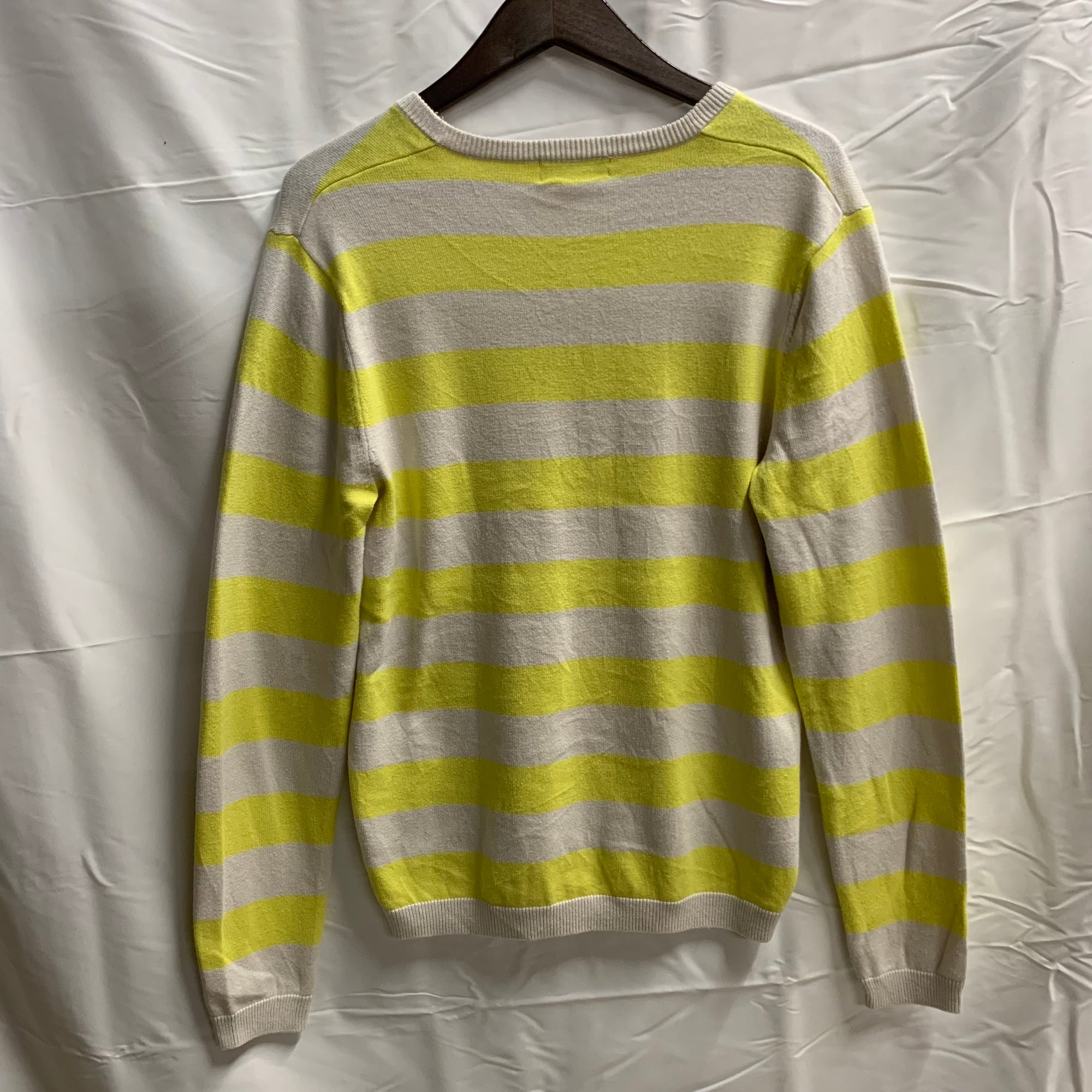 【中古】【古着】Calvin Klein ボーダー ニット アイボリー×イエロー S/Pサイズ