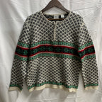 【中古】【古着】FIELD GEAR 柄 ニット ブラック×ホワイト×レッド Lサイズ