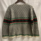 【中古】【古着】FIELD GEAR 柄 ニット ブラック×ホワイト×レッド Lサイズ