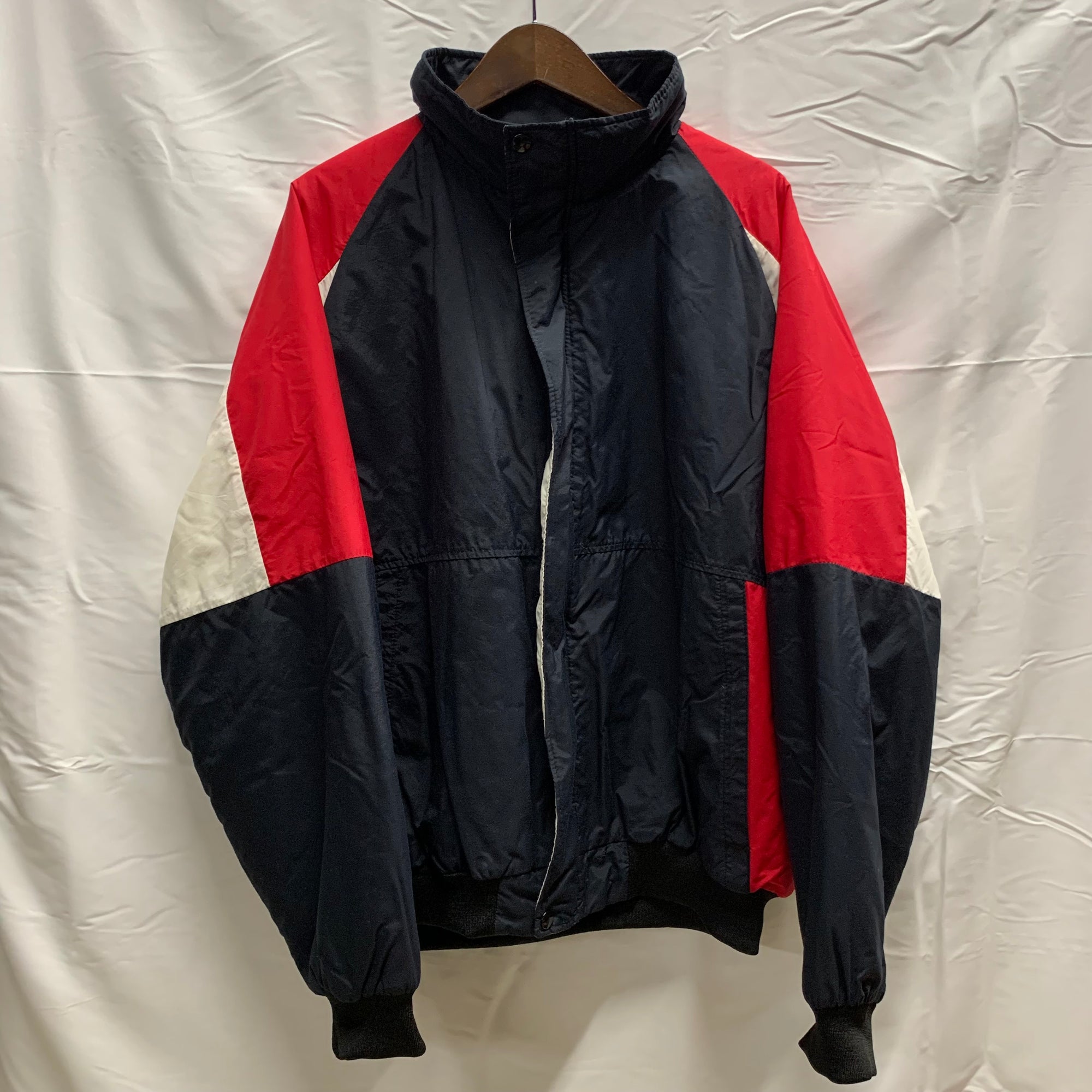 【中古】【古着】Holloway カラーブロック Pライトジャケット ブラック×レッド×ホワイト XLサイズ