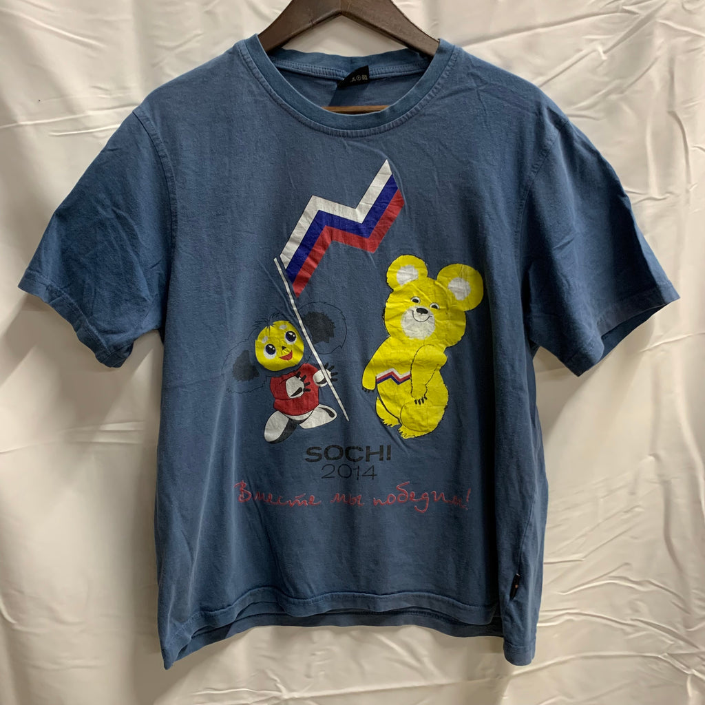【中古】【古着】プリント Tシャツ ブルー