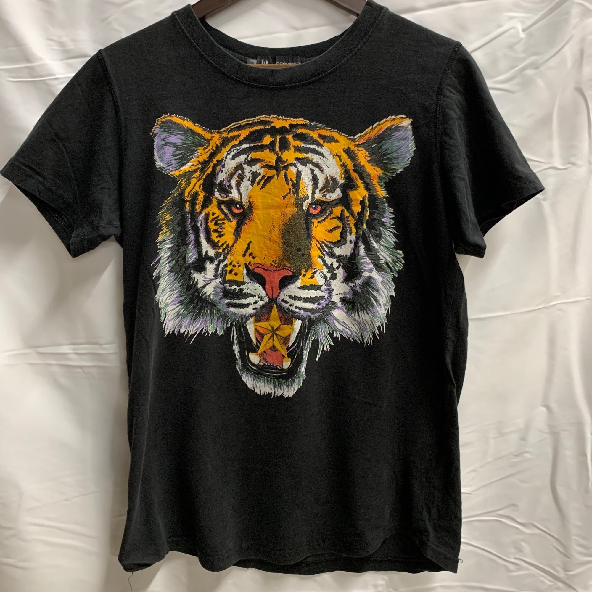【中古】【古着】DSQUARED2 プリント Tシャツ ブラック Sサイズ