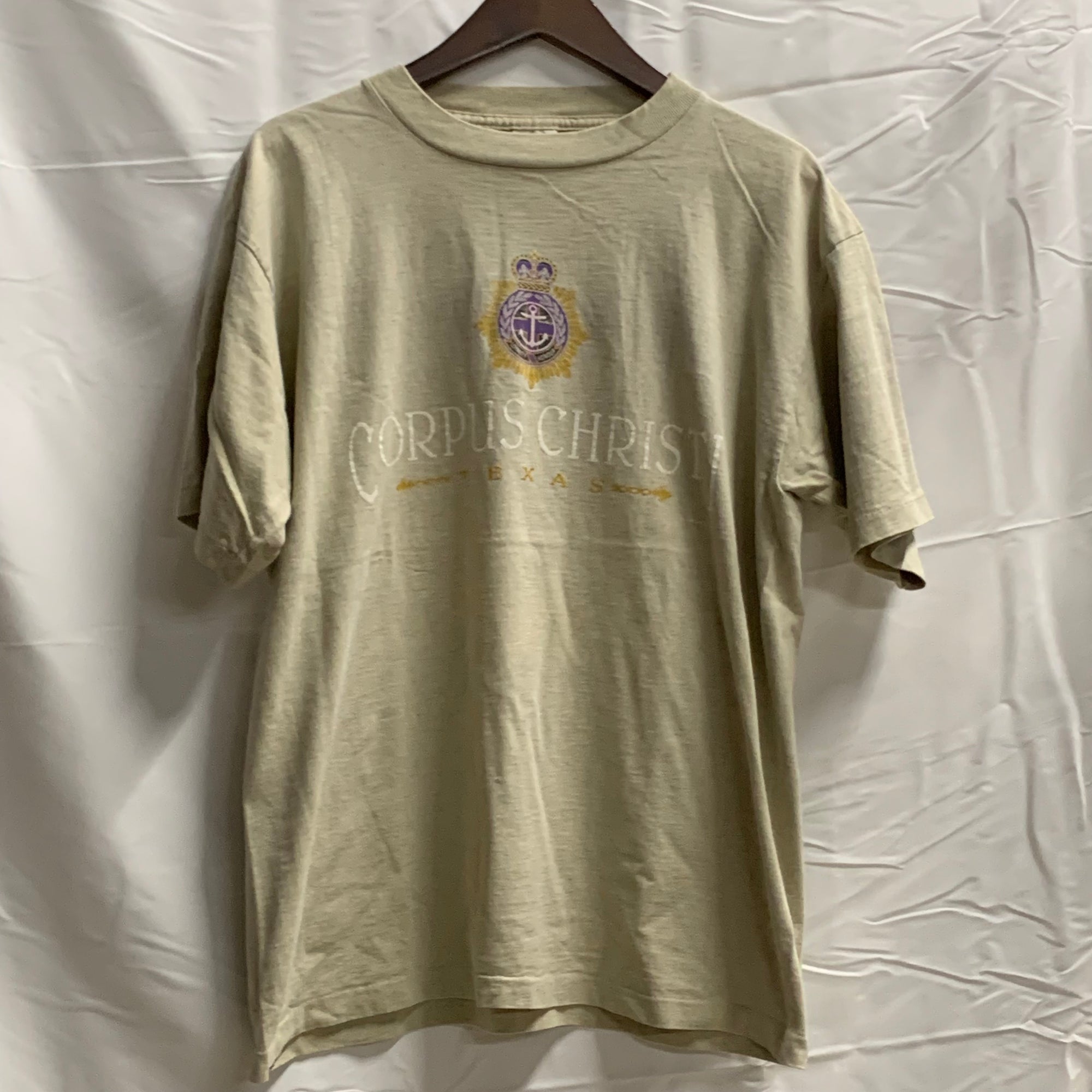 【中古】【古着】エンブレム Tシャツ ベージュ