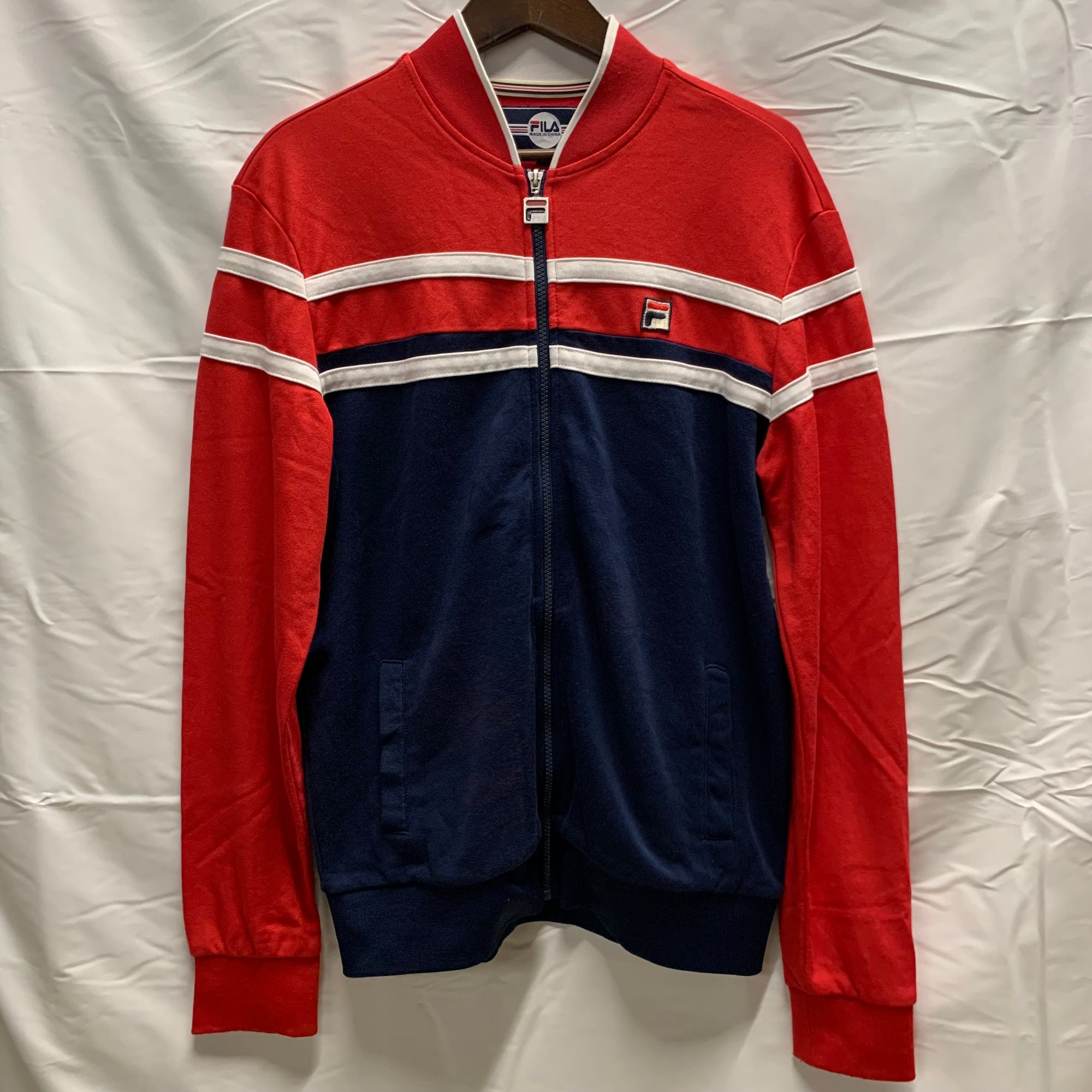 【中古】【古着】FILA ボーダー トラックジャケット レッド×ネイビー×ホワイト Mサイズ