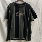 【中古】【古着】CONNOR ロゴストライプ Tシャツ ブラック×モスグリーン 3XLサイズ