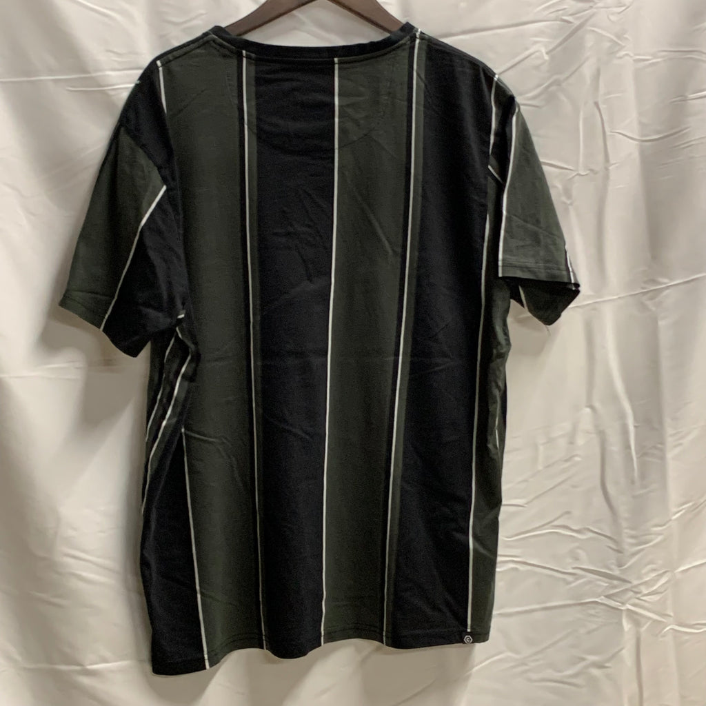 【中古】【古着】CONNOR ロゴストライプ Tシャツ ブラック×モスグリーン 3XLサイズ
