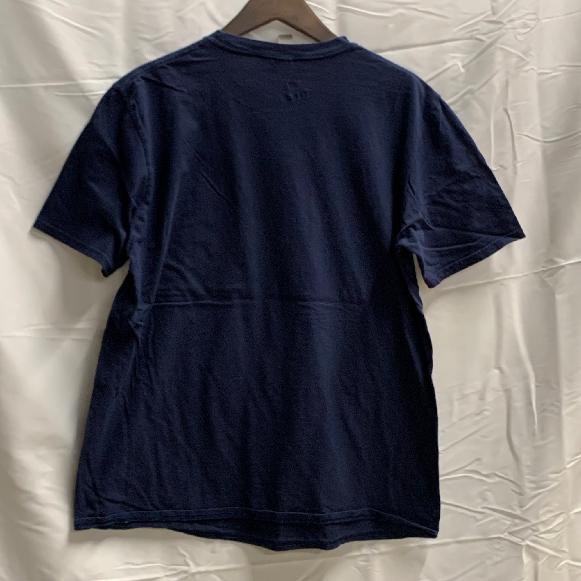 【中古】【古着】GILDAN ロゴプリント Tシャツ ネイビー Lサイズ
