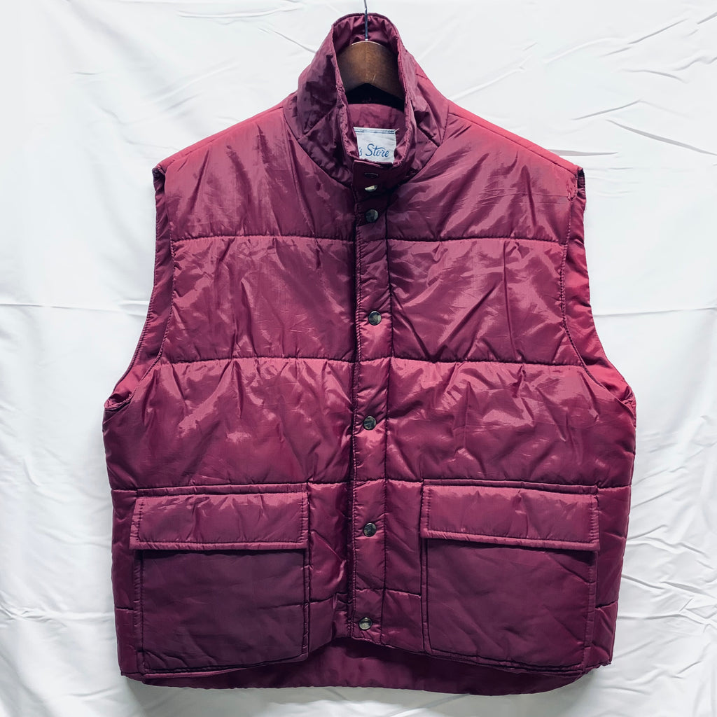【中古】【古着】Men's Store 無地 ヘビーベスト ボルドー XLサイズ