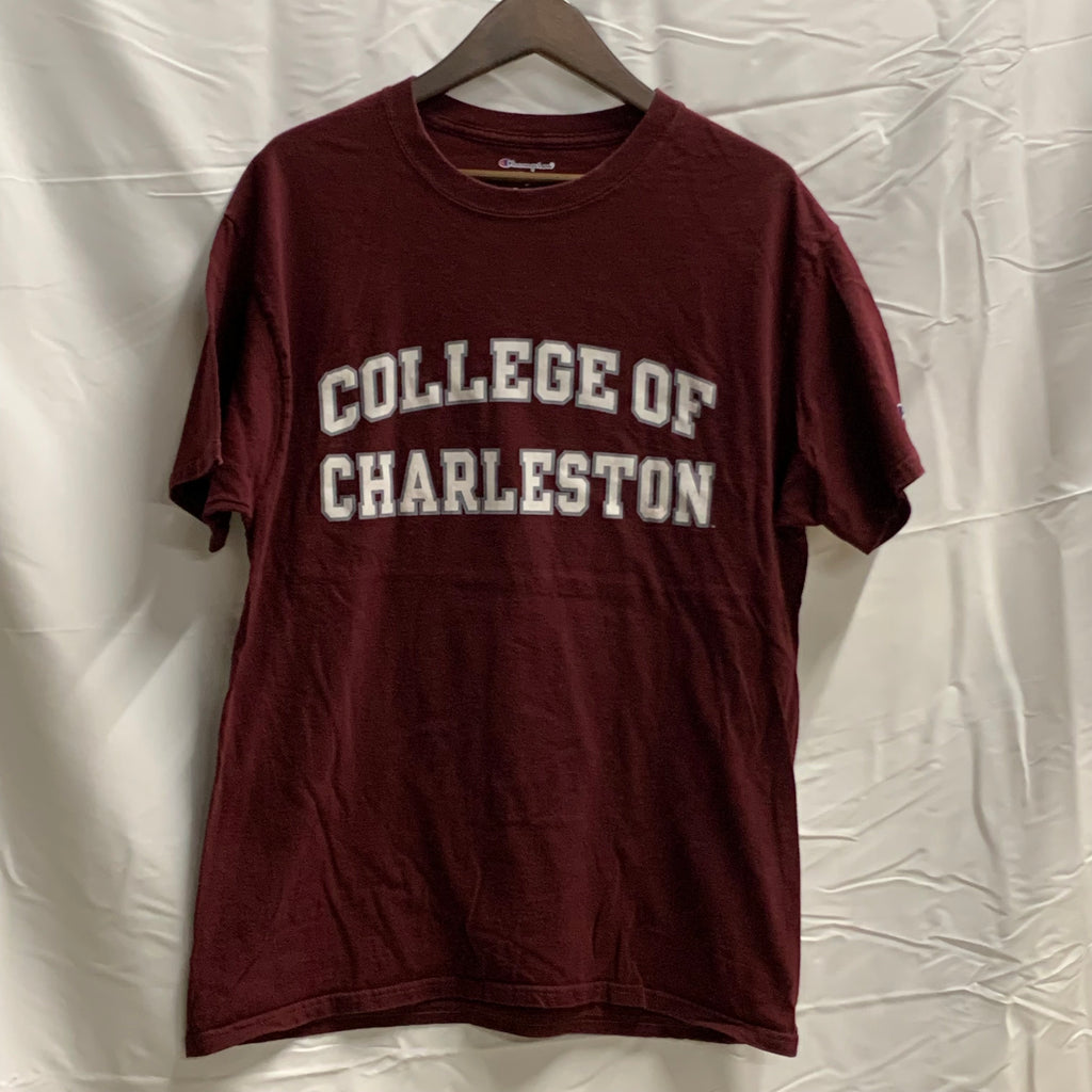 【中古】【古着】Champion ロゴプリント Tシャツ ボルドー XLサイズ