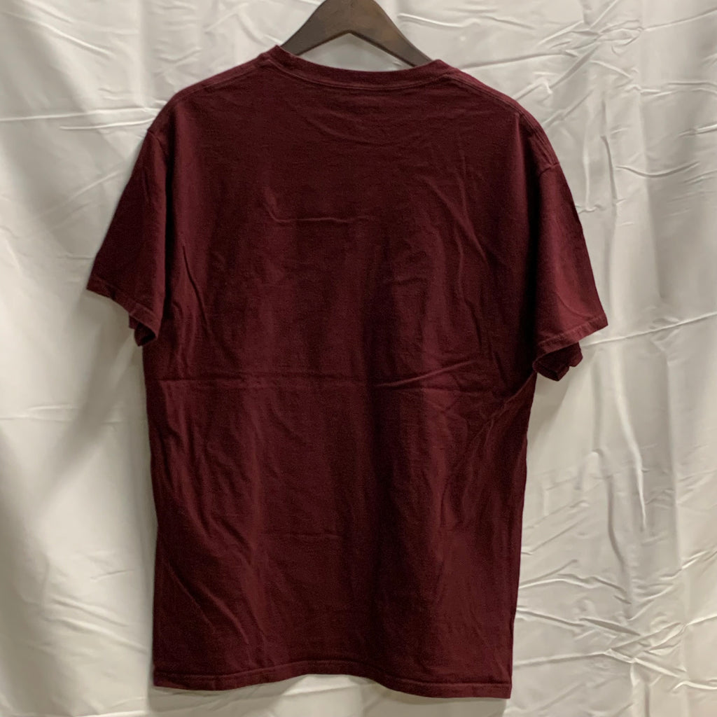 【中古】【古着】Champion ロゴプリント Tシャツ ボルドー XLサイズ