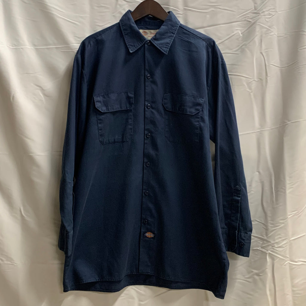 【中古】【古着】Dickies ワンポイント シャツ ブルー Lサイズ