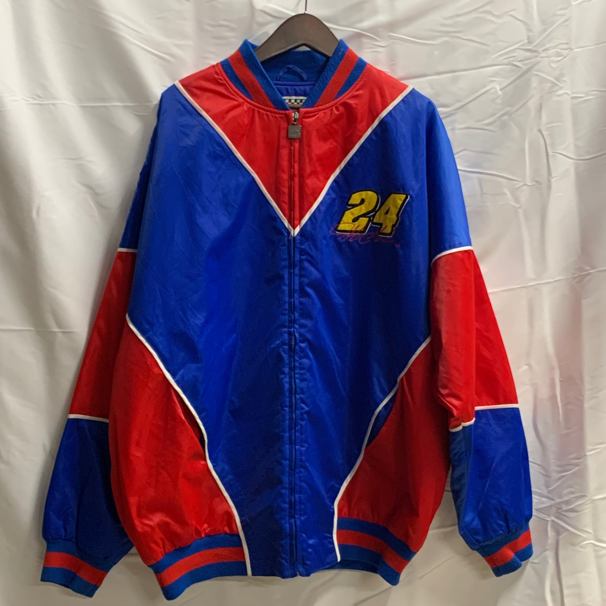 【中古】【古着】nutmeg  ワンポイント レーシングジャケット ブルー×レッド